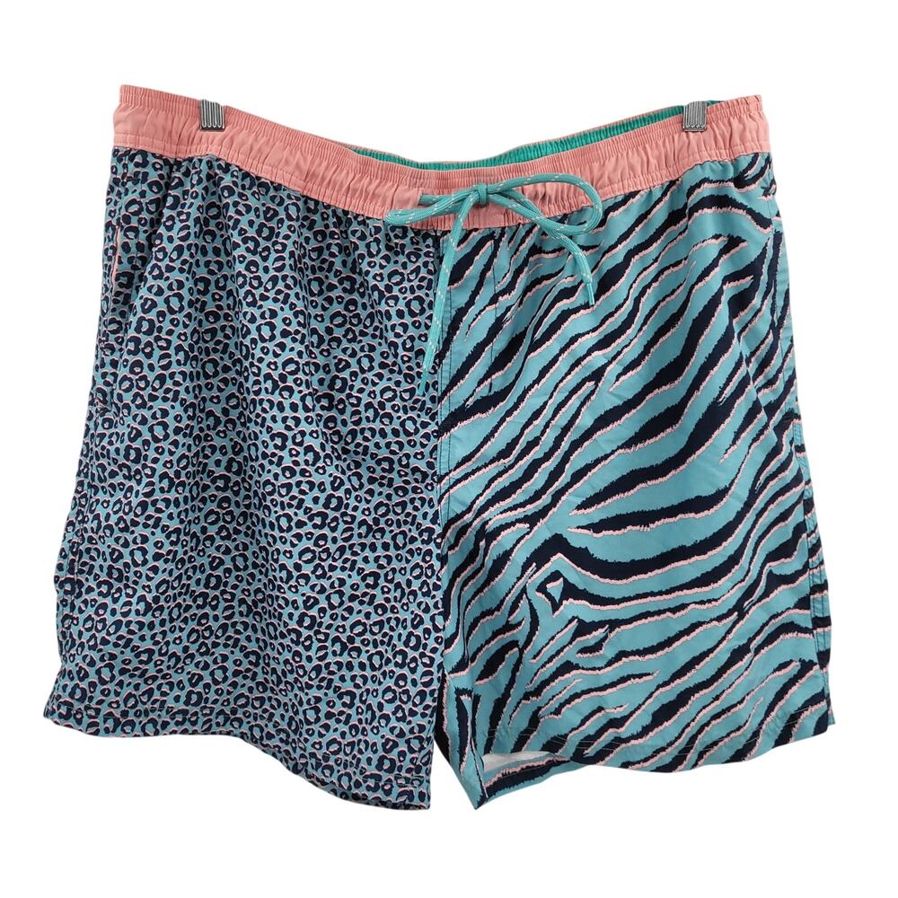 Y2K No Boundaries Mens Size XL/40-42 Blue Black & Pink Animal Print Swim Shorts